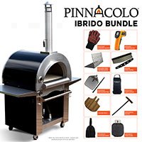 Ibrido Hybrid Gas/Wood Oven with Cart, 35,000 btu LP Burner, Includes Premium Accessory Package